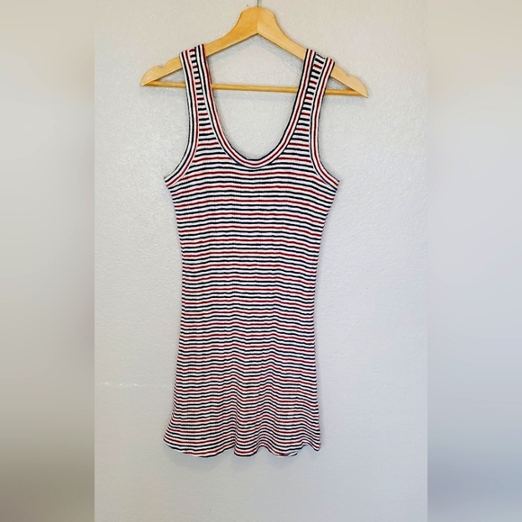 💚5/$25 AEO Ribbed Stripe SleevelessTank Dress Size XS Navy White Red Stretch - Picture 4 of 8